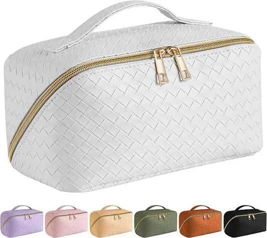Travel Makeup Bag - Large Capacity PU Leather white bag