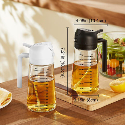 Glass Oil Spray Bottle & Pour Spout Dispenser 2-in-1