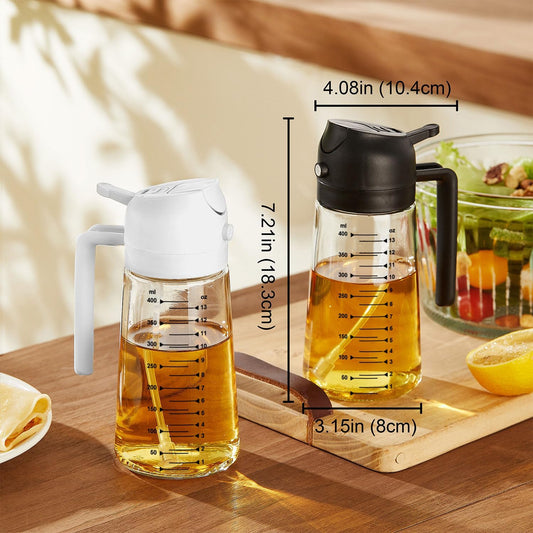 Glass Oil Spray Bottle & Pour Spout Dispenser 2-in-1