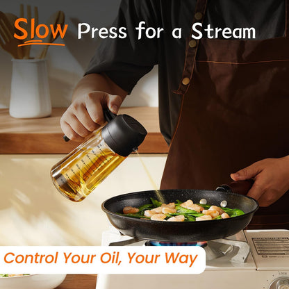 Glass Oil Spray Bottle & Pour Spout Dispenser 2-in-1