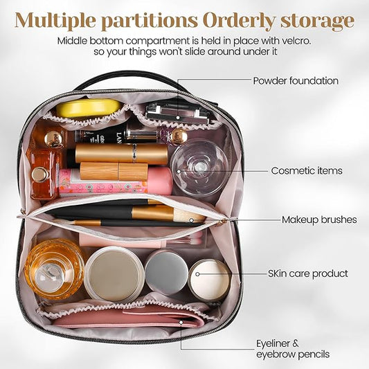Travel Makeup Bag - Large Capacity PU Leather