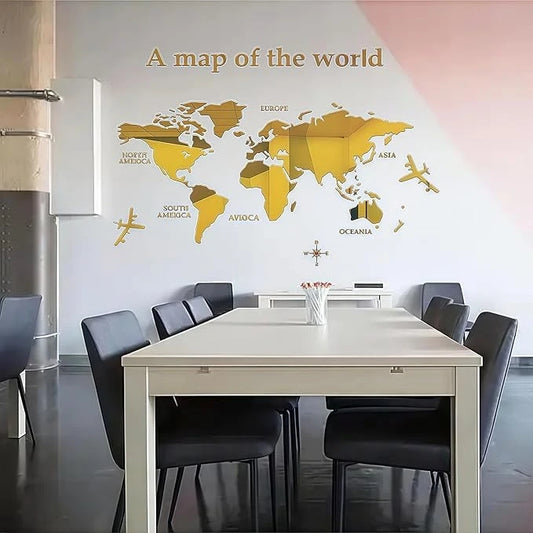 3D World Map Acrylic Wall Mirror – Elegant Modern Wall Décor for Home & Office