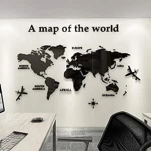 3D World Map Acrylic Wall Mirror – Elegant Modern Wall Décor for Home & Office