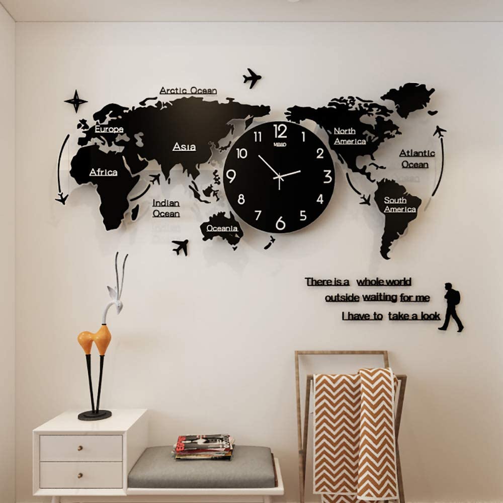 3D World Map With Acrylic Wall Clock
