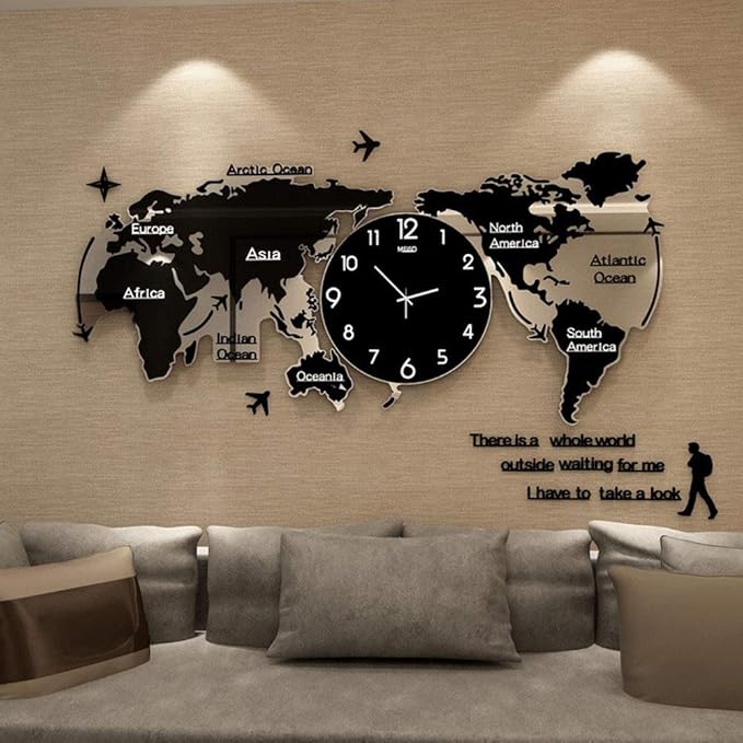 3D World Map With Acrylic Wall Clock edenlify