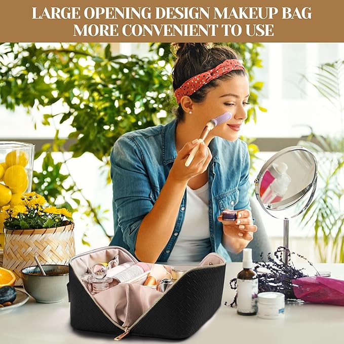 Travel Makeup Bag - Large Capacity PU Leather