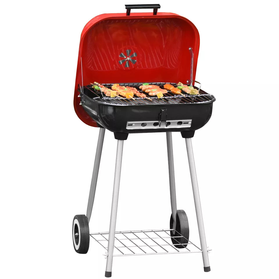 Charcoal Grill With Wheels And Adjustable Vents On Lid