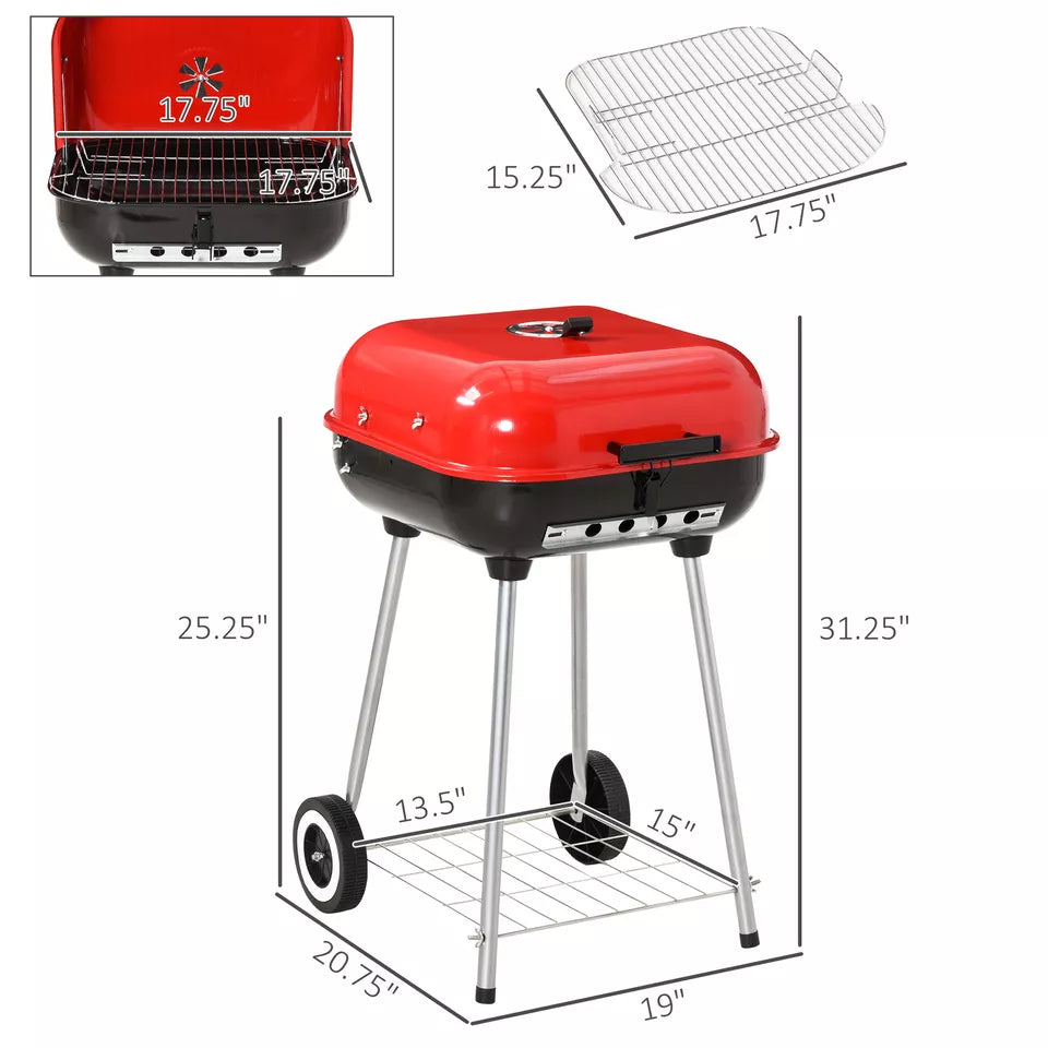 Charcoal Grill With Wheels And Adjustable Vents On Lid