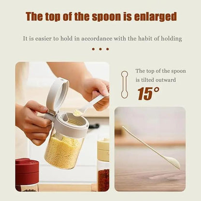Multifunctional Glass Spice Jar with Spoon
