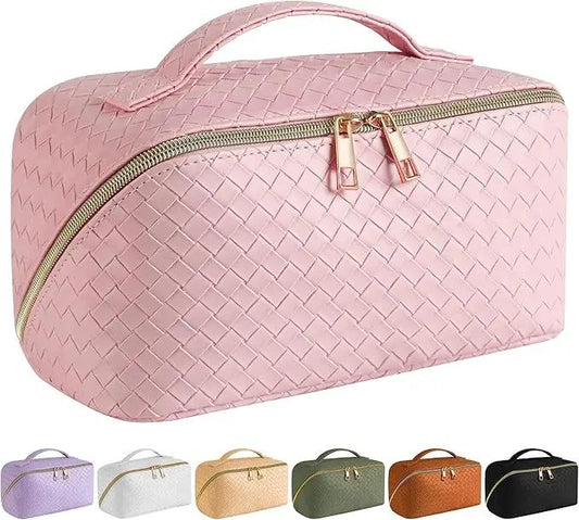 Travel Makeup Bag - Large Capacity PU Leather pink bag
